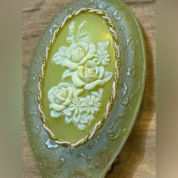Vintage hand held mirror, lime green. main image 11